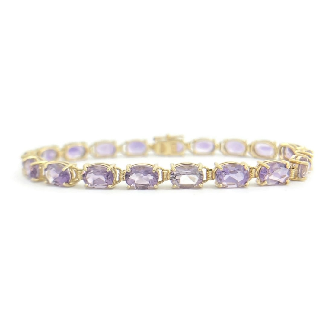 Oval Amethyst Purple Gemstone Tennis Bracelet 14K Yellow Gold 15.20 CTW, 9.66 Gr - 2