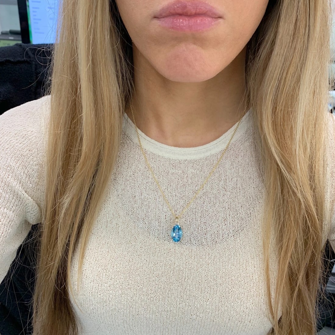 Oval Swiss Blue Topaz Diamond Gemstone Necklace Pendant 14K Yellow Gold, 2.90 Gr - 5