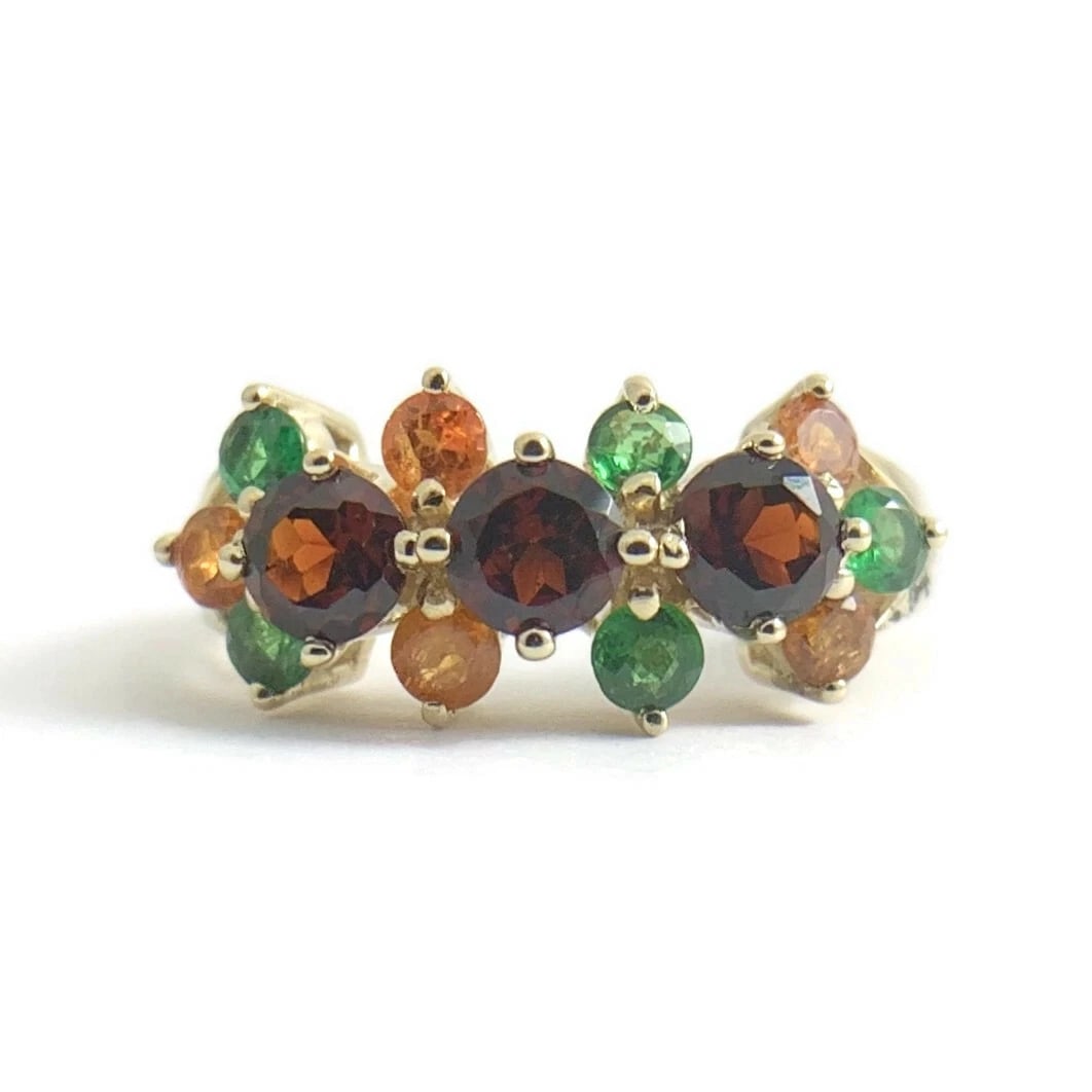 Garnet Emerald Citrine Multicolored Gemstone Ring 14K Yellow Gold, 3.64 Grams - 2