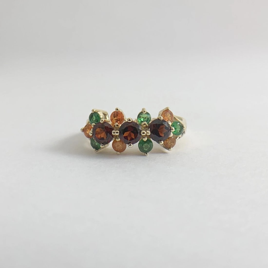 Garnet Emerald Citrine Multicolored Gemstone Ring 14K Yellow Gold, 3.64 Grams - 7