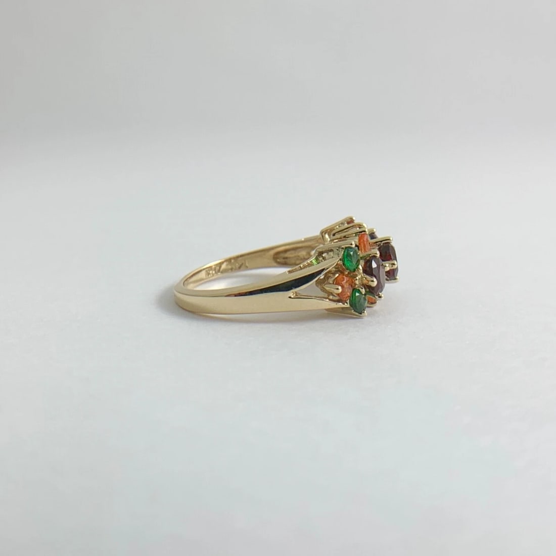 Garnet Emerald Citrine Multicolored Gemstone Ring 14K Yellow Gold, 3.64 Grams - 9