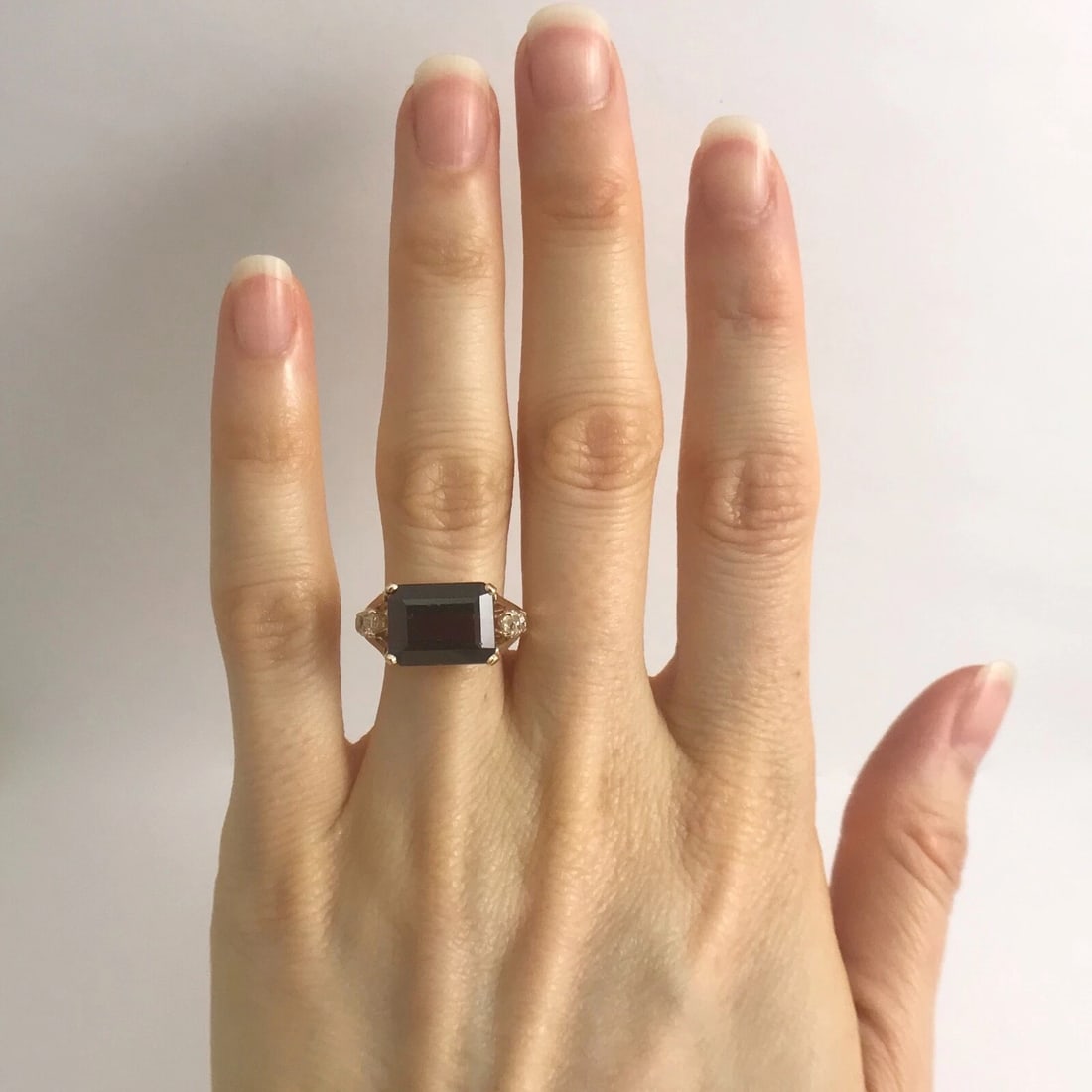 Emerald Cut Red Garnet Diamond Cocktail Ring 14K Yellow Gold, 4.38 CTW, 4.66 Gr - 3