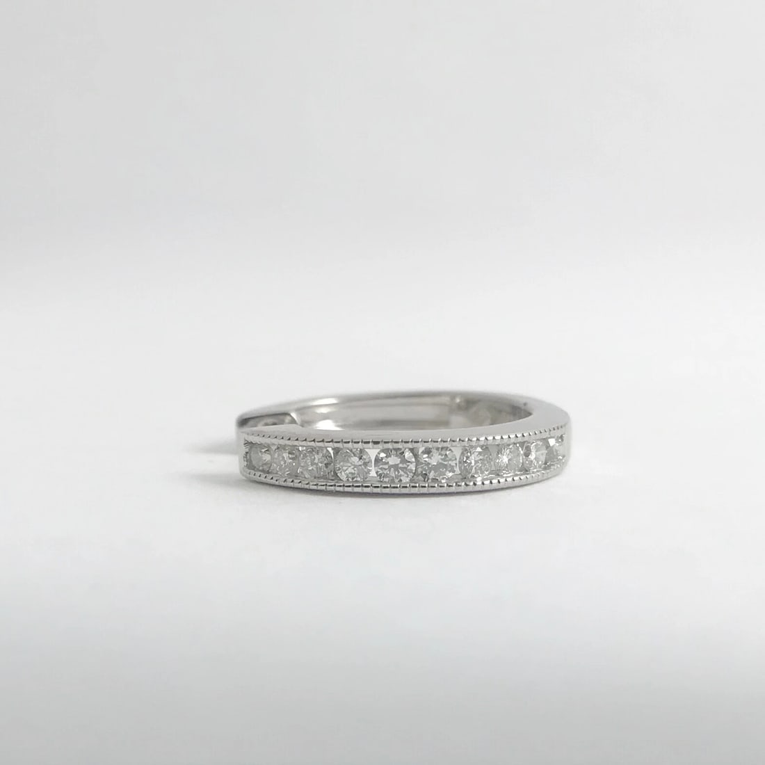 One Single Diamond Channel-Set Milgrain Hoop Earring 14K White Gold, 2.36 Grams - 6