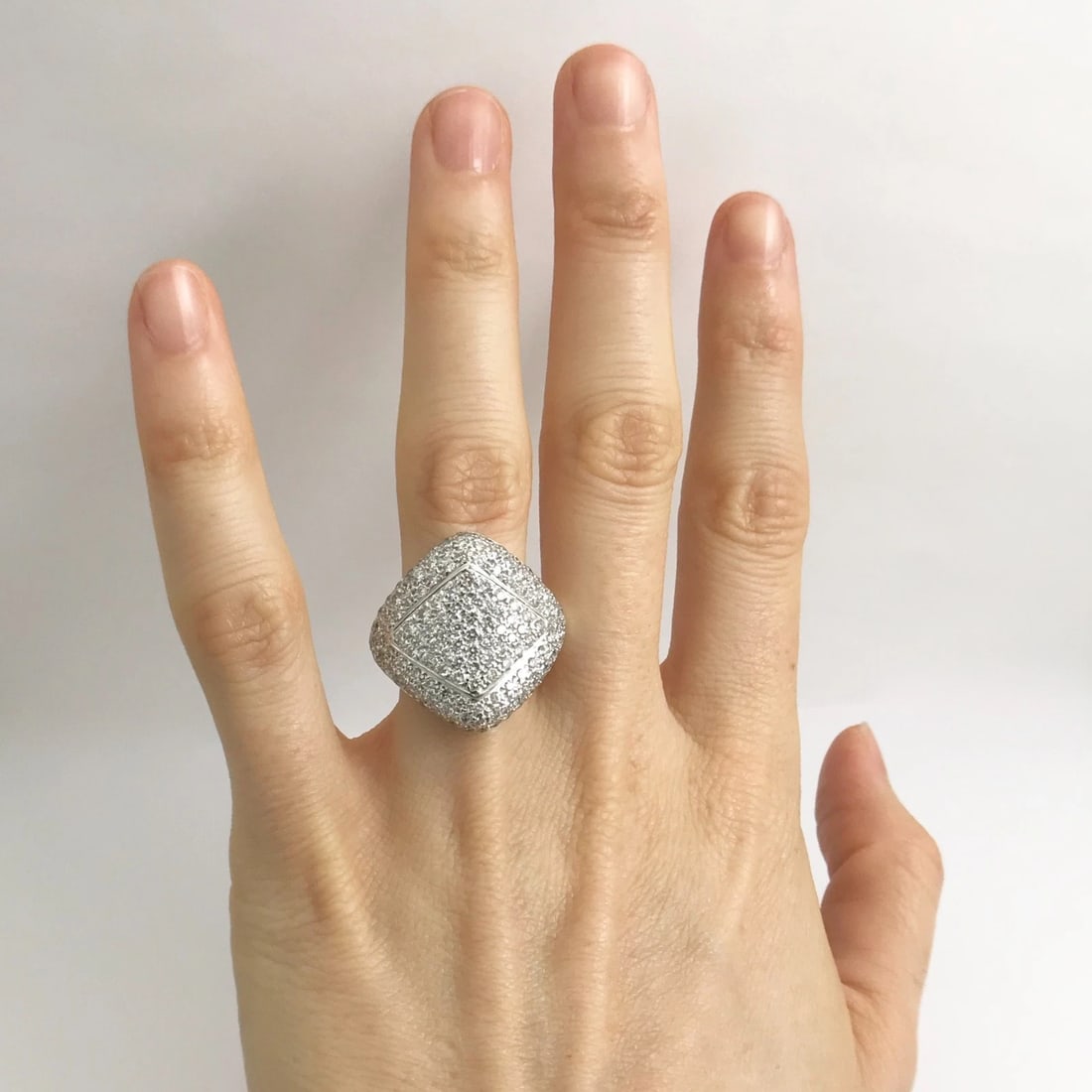 Pave Diamond Geometric Cocktail Statement Ring 18K White Gold, 3 CTW, 14.44 Gram - 3