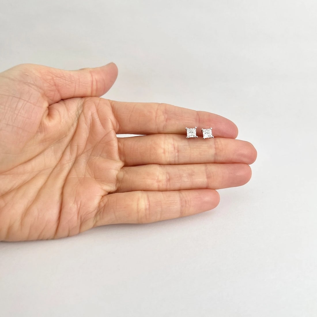 Princess Cut Lab-Created Diamond Stud Earrings 14K White Gold 4-Prong, 1.06 CTW - 3