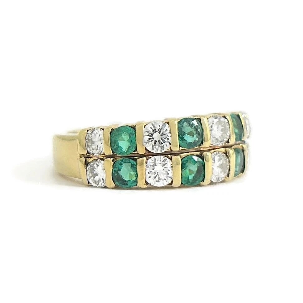 2-Row Emerald Diamond Gemlock-Set Band Ring 18K Yellow Gold, 1.86 CTW - 2