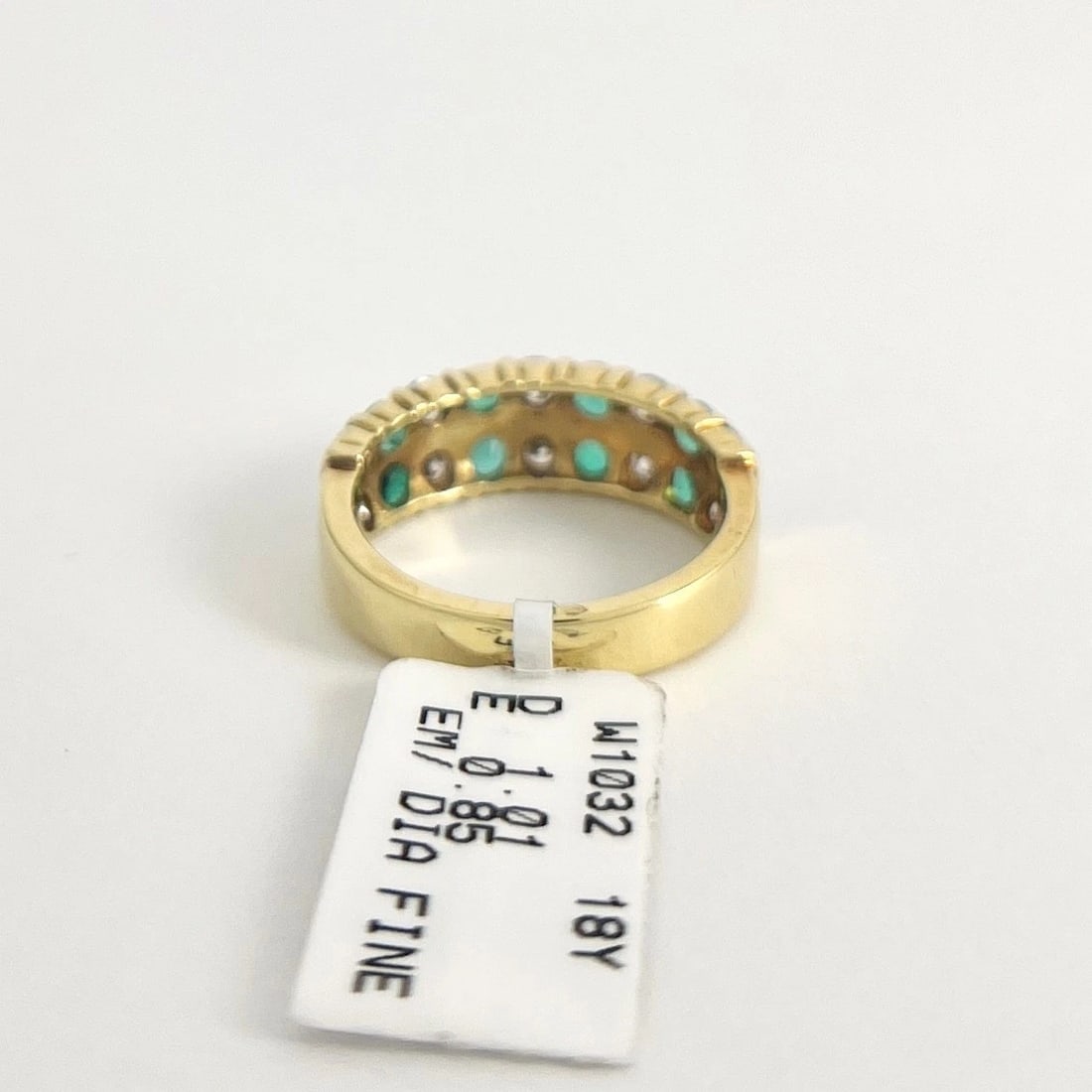 2-Row Emerald Diamond Gemlock-Set Band Ring 18K Yellow Gold, 1.86 CTW - 7