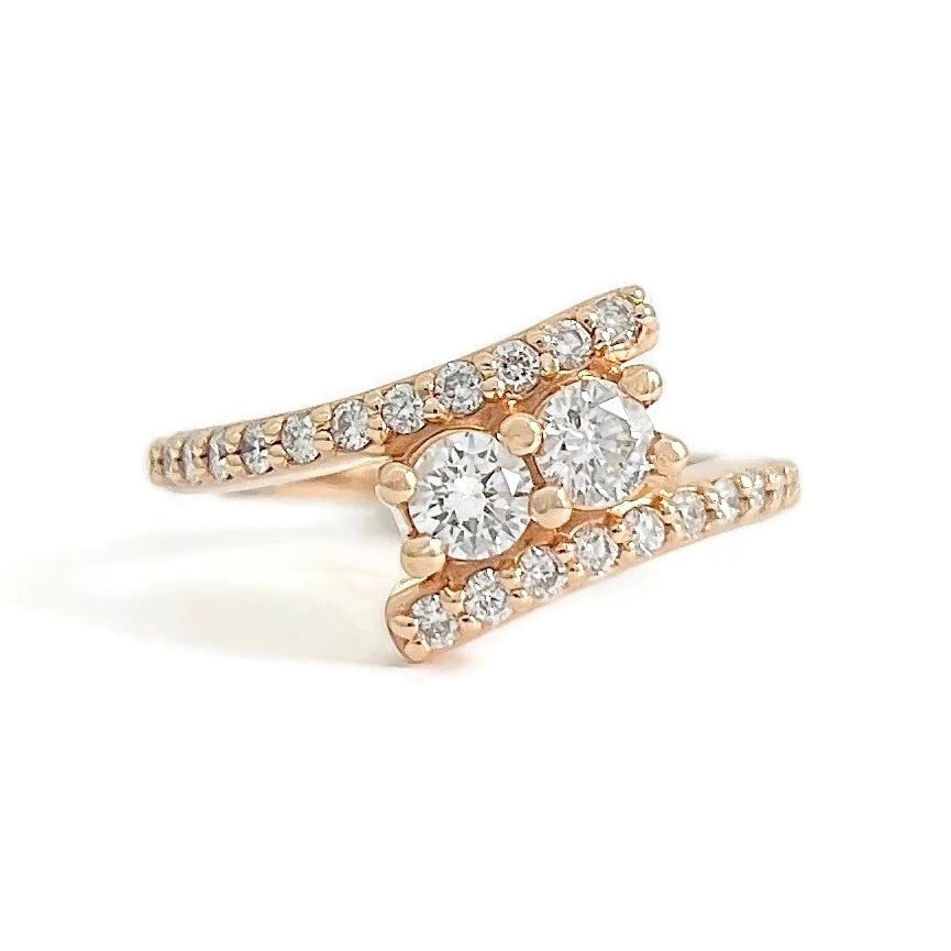 2-Stone Diamond Crossover Wrap Bypass Ring 14K Pink Rose Gold, .76 CTW - 2