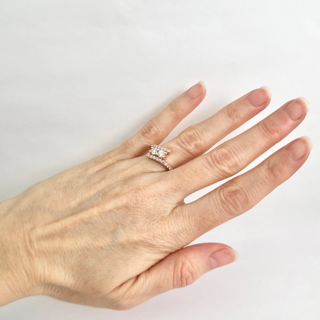 2-Stone Diamond Crossover Wrap Bypass Ring 14K Pink Rose Gold, .76 CTW - 4