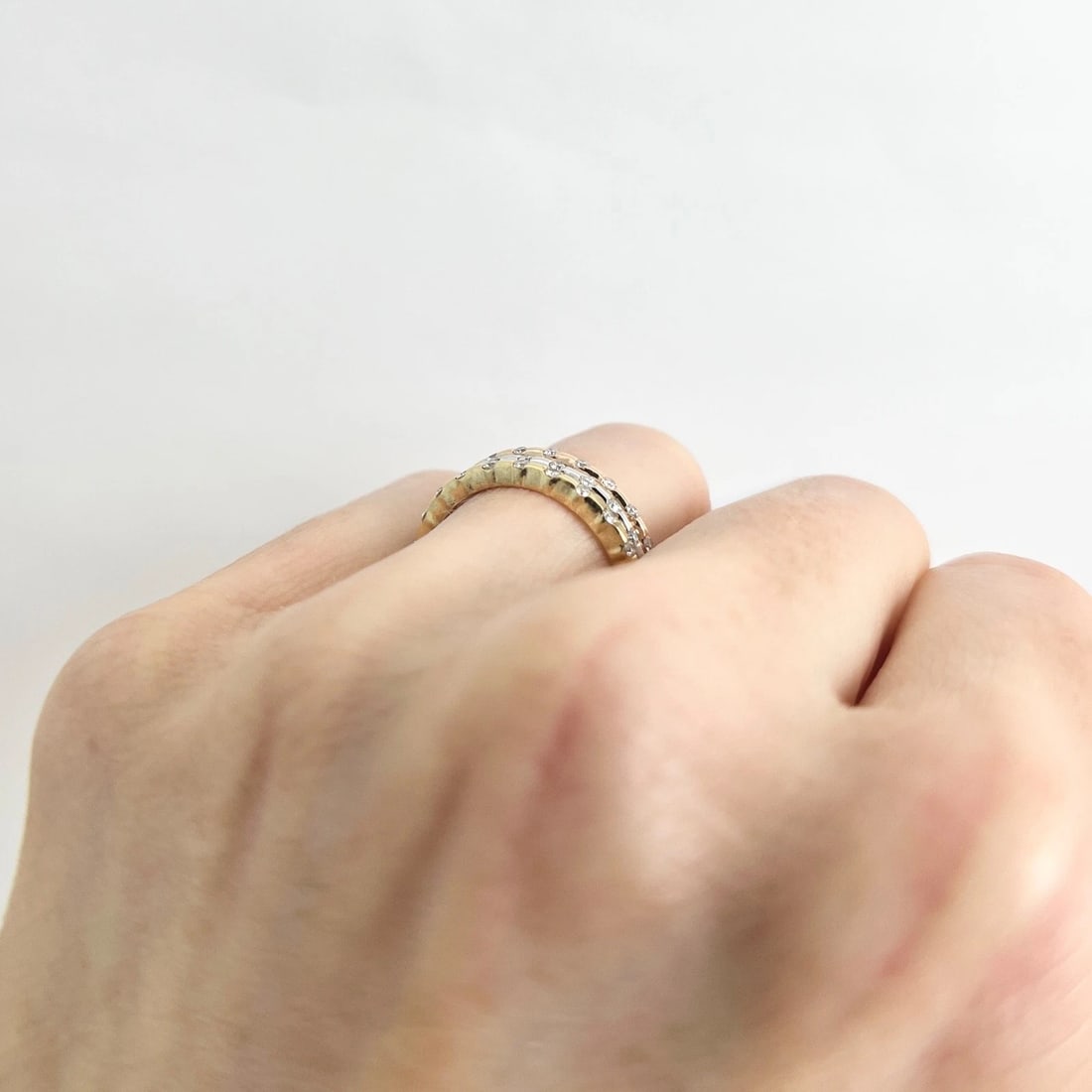 Set of 3 Tri-Color Diamond Eternity Band Rings 14K Rose White Yellow Gold - 7