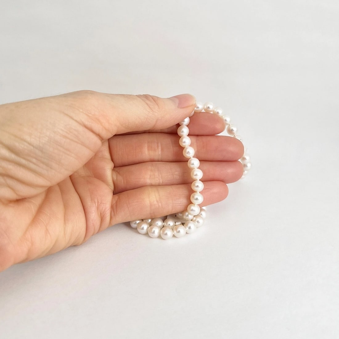 White Japanese Pearl Strand Necklace 14K Yellow Gold Clasp, 16 Inches, 6 mm - 4