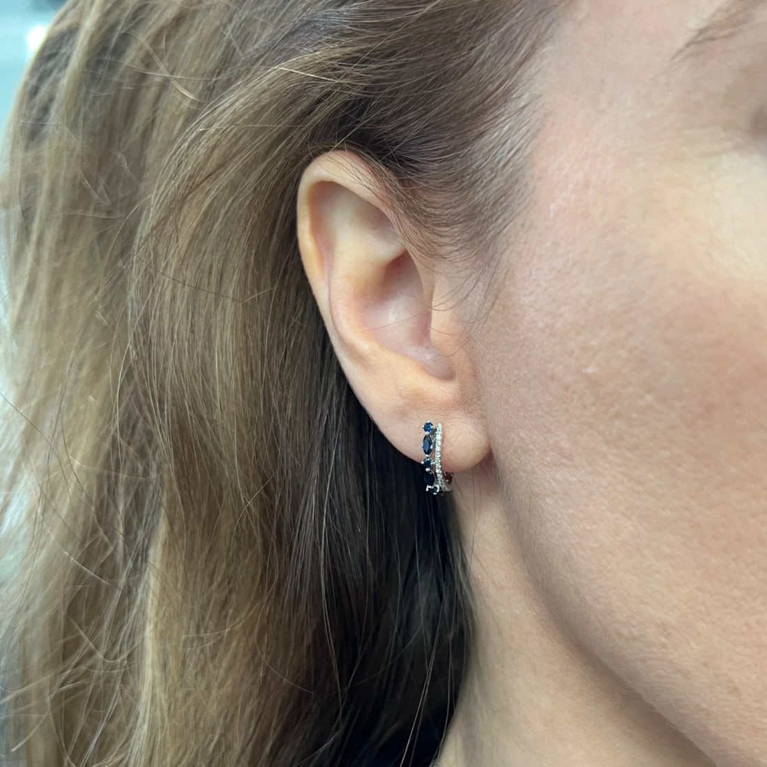 Effy Marquise Blue Sapphire Diamond Huggie Earrings 14K White Gold, .60 CTW - 4