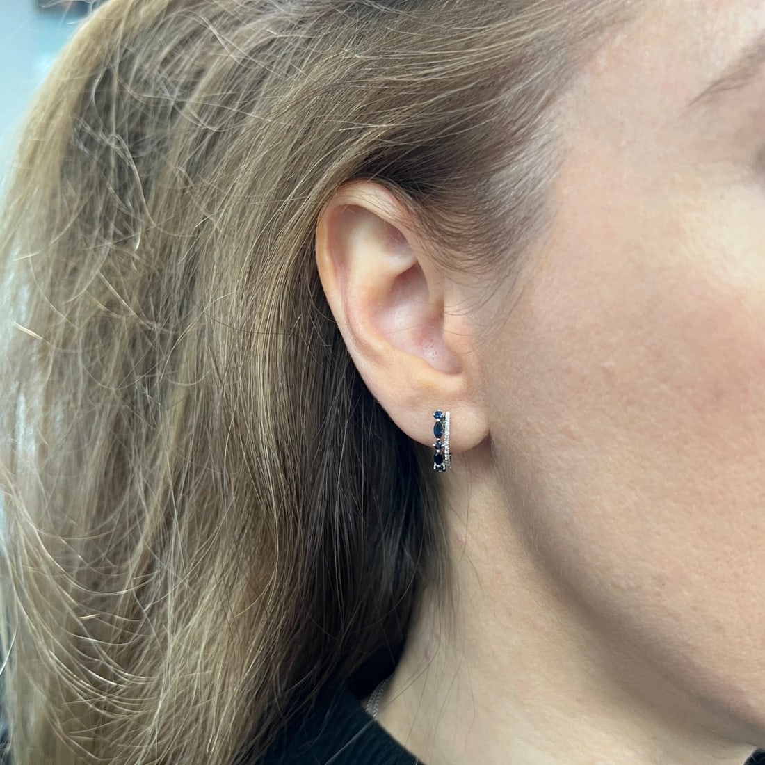 Effy Marquise Blue Sapphire Diamond Huggie Earrings 14K White Gold, .60 CTW - 5