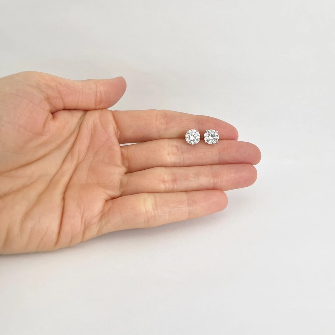 Round Lab-Created Diamond Stud Earrings 14K White Gold 4-Prong Martini, 3.22 CTW - 3