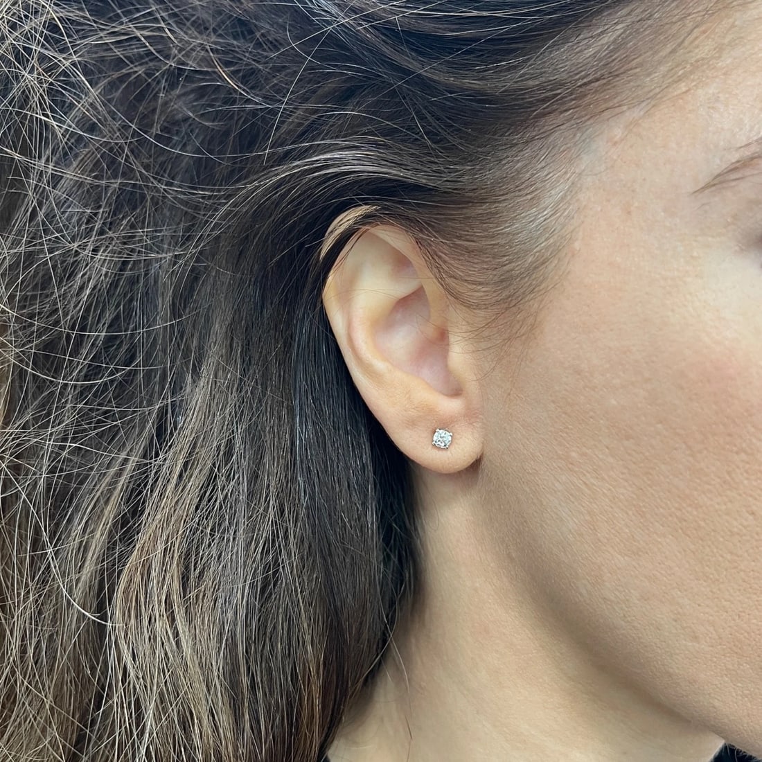 Round Diamond Stud Earrings 14K White Gold 4-Prong Basket, .52 CTW - 5