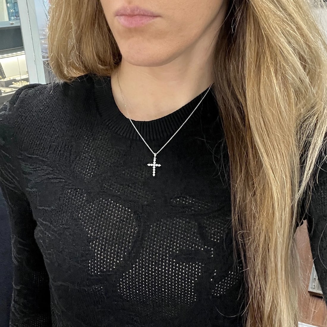 Diamond Cross Religious Pendant Necklace 14K White Gold, .35 CTW - 5