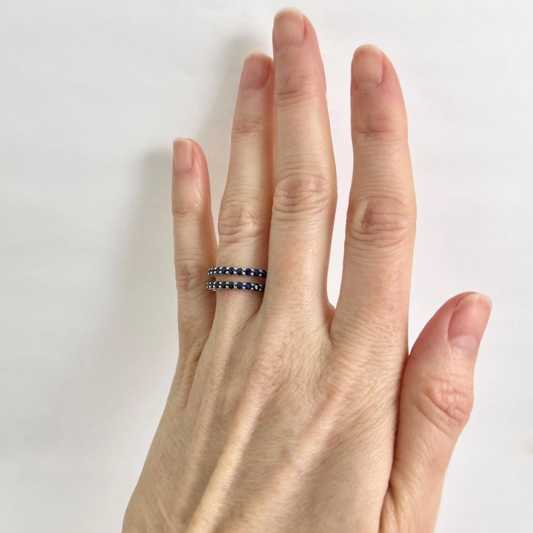 Thin Round Blue Sapphire Gemstone Band Eternity Ring 14K White Gold, 1.10 CTW - 6