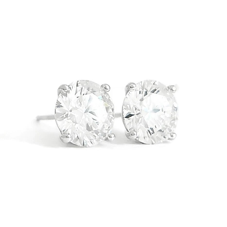 Round Lab-Created Diamond Stud Earrings 14K White Gold 4-Prong Martini, 5.06 CTW - 2