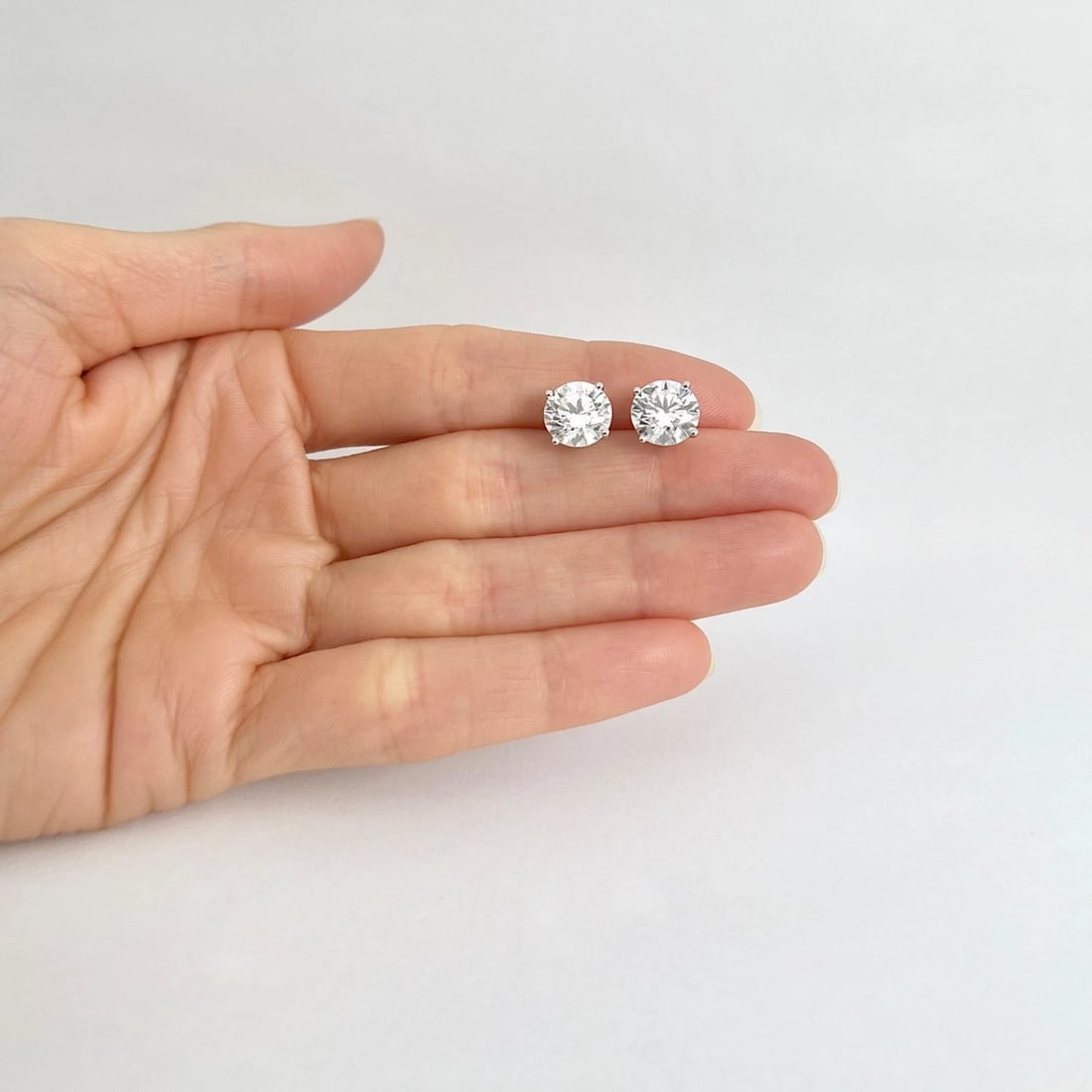 Round Lab-Created Diamond Stud Earrings 14K White Gold 4-Prong Martini, 5.06 CTW - 3