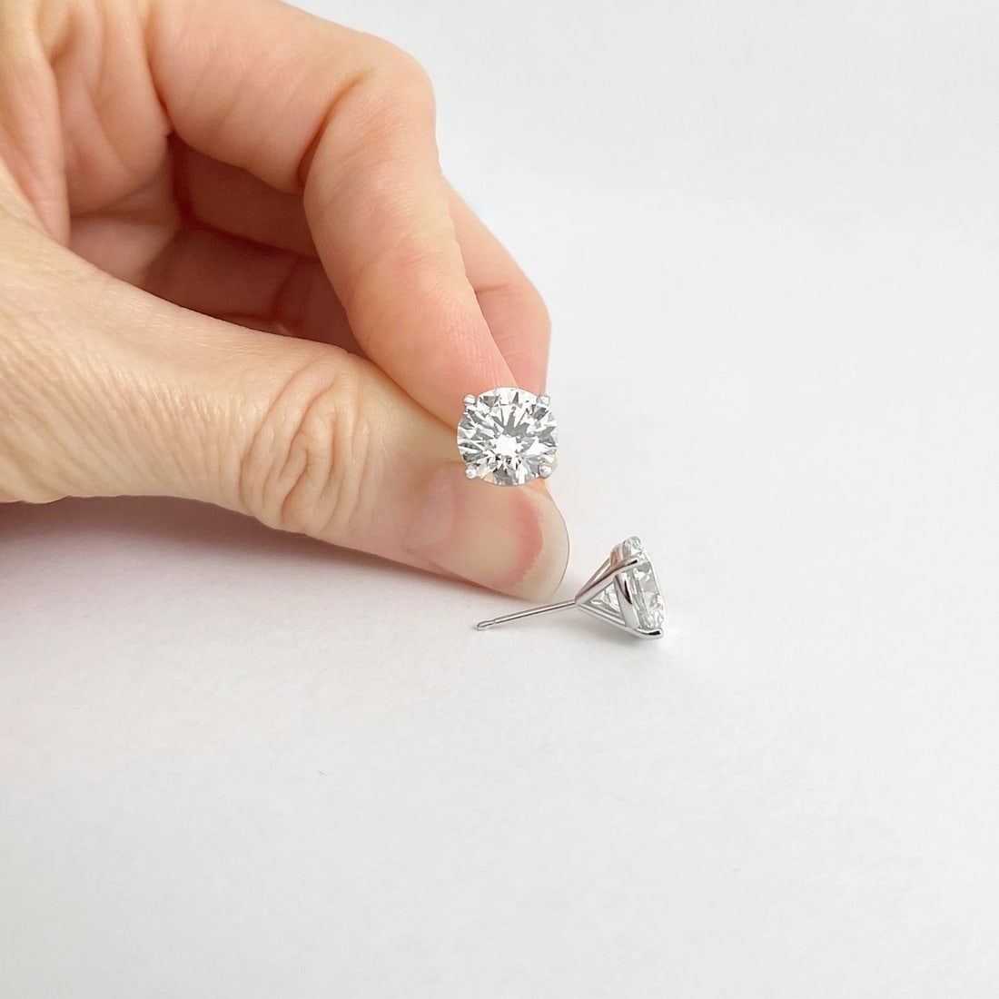 Round Lab-Created Diamond Stud Earrings 14K White Gold 4-Prong Martini, 5.06 CTW - 4