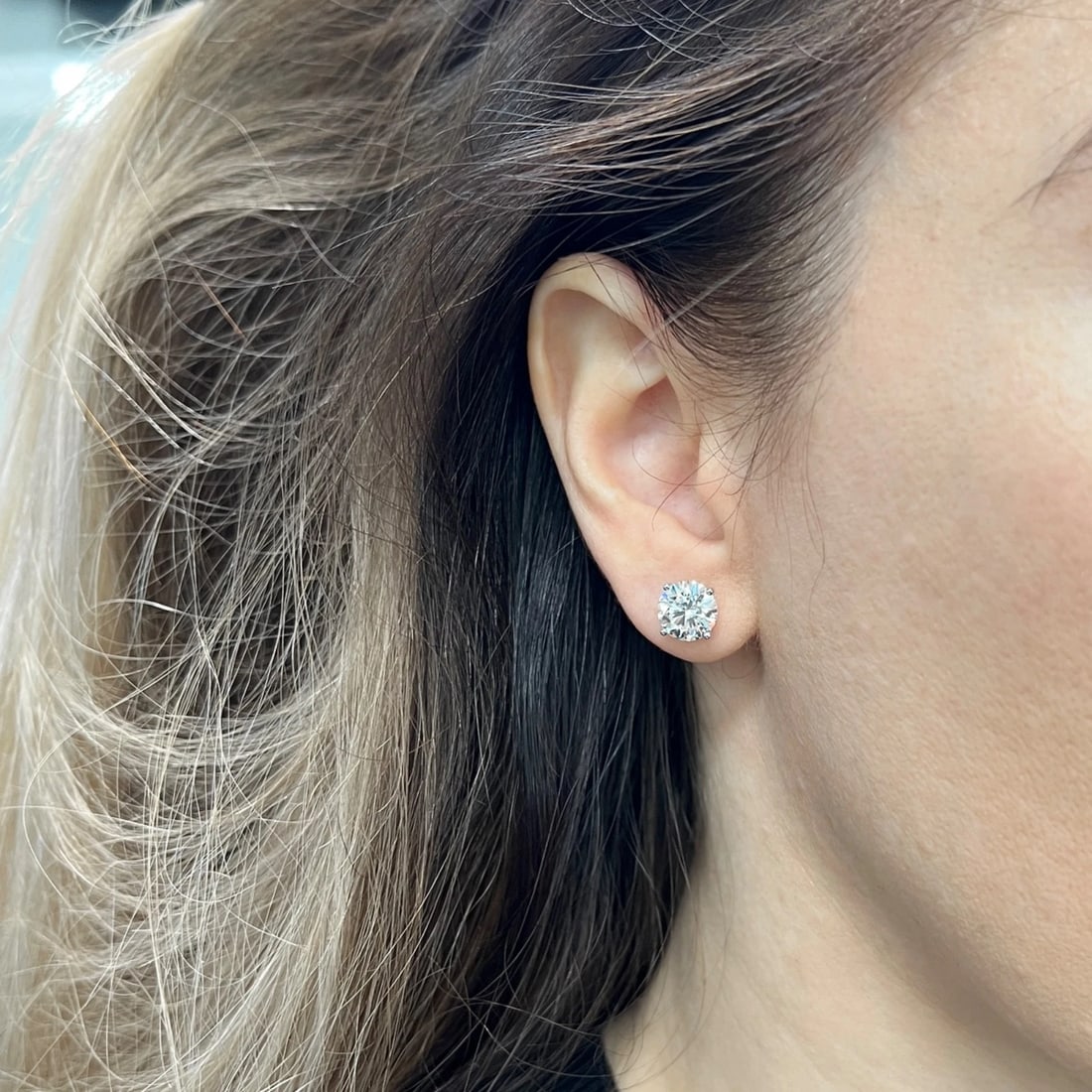 Round Lab-Created Diamond Stud Earrings 14K White Gold 4-Prong Martini, 5.06 CTW - 5