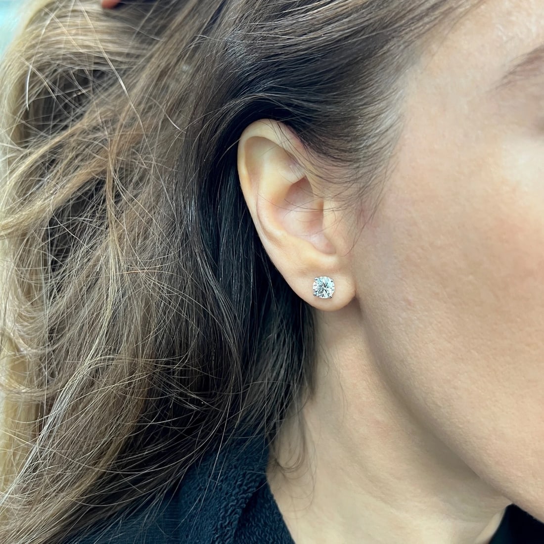 Round Lab-Created Diamond Stud Earrings 14K White Gold 4-Prong Martini, 2.05 CTW - 5