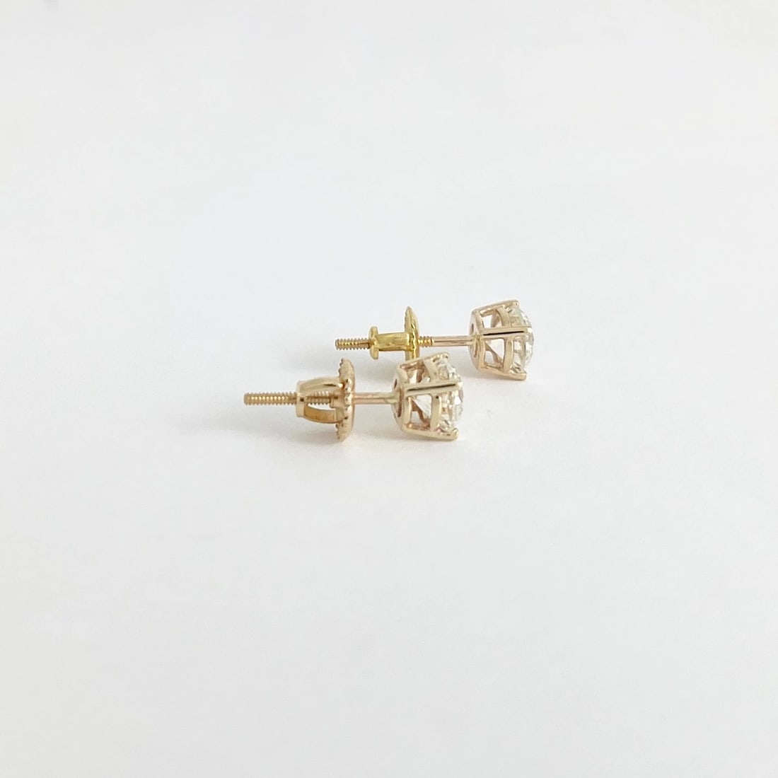 Round Diamond Stud Earrings 14K Yellow Gold 4-Prong Basket, 1.41 CTW - 6