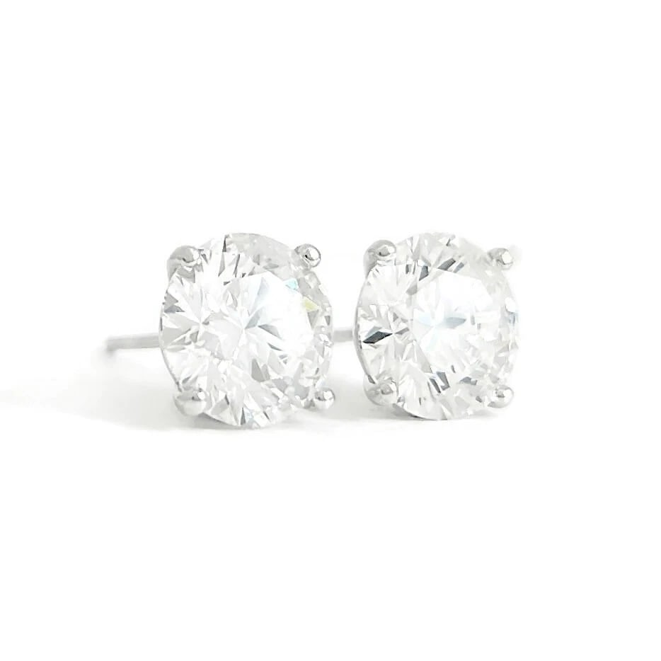Round Lab-Created Diamond Stud Earrings 14K White Gold 4-Prong Martini, 5.09 CTW - 2