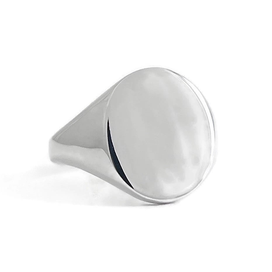 Oval Flat Top Signet Statement Pinky Ring 14K White Gold - 2