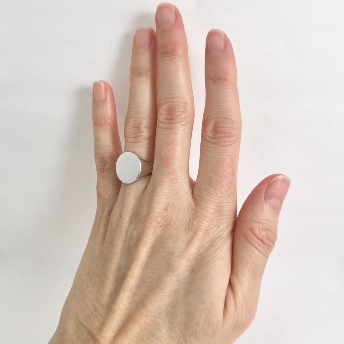 Oval Flat Top Signet Statement Pinky Ring 14K White Gold - 3