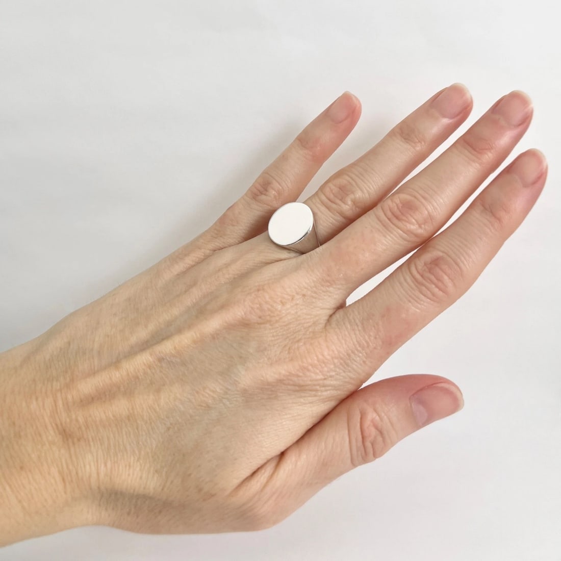 Oval Flat Top Signet Statement Pinky Ring 14K White Gold - 4