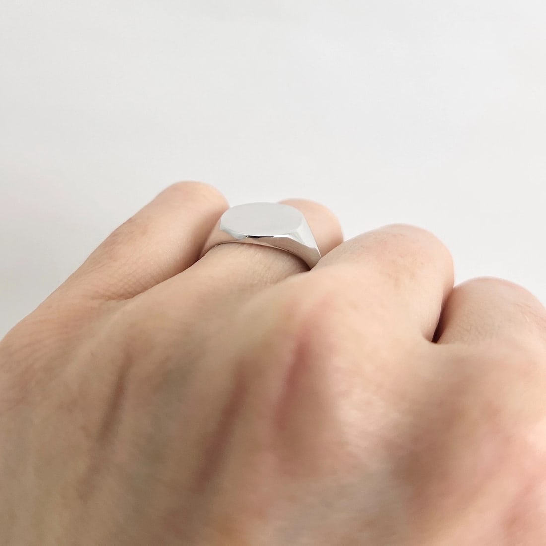 Oval Flat Top Signet Statement Pinky Ring 14K White Gold - 5