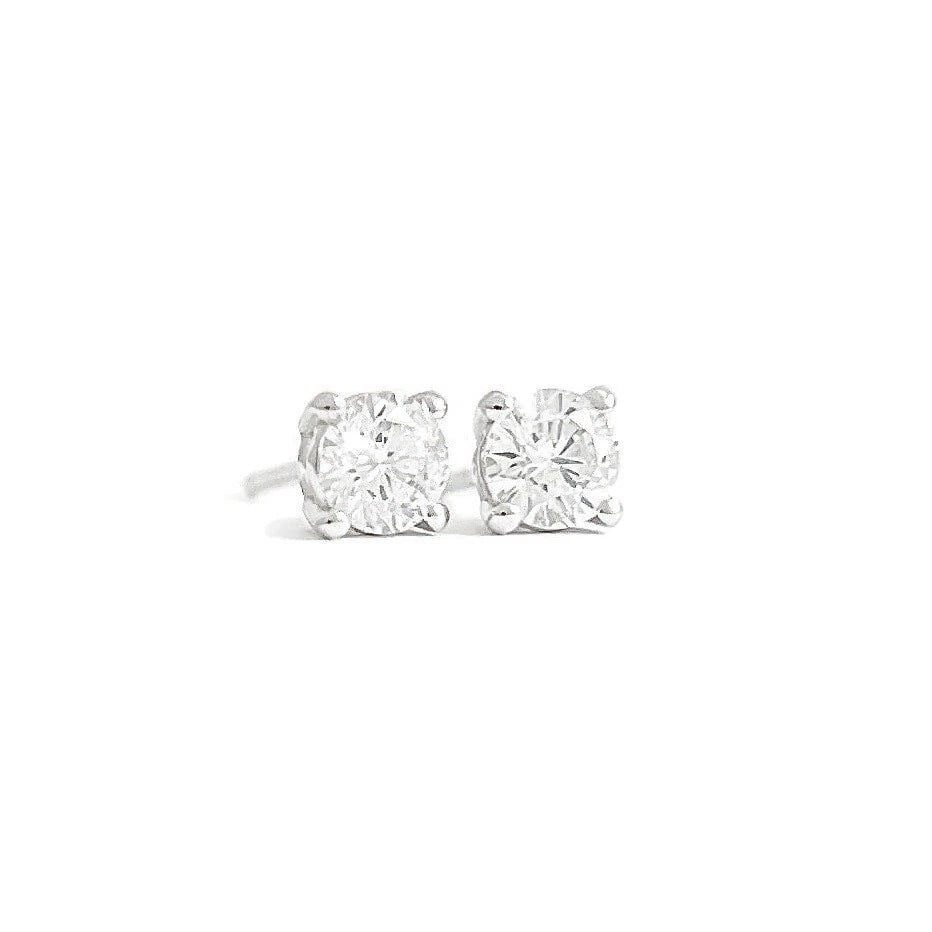Round Diamond Stud Earrings 14K White Gold 4-Prong Basket, .51 CTW - 2