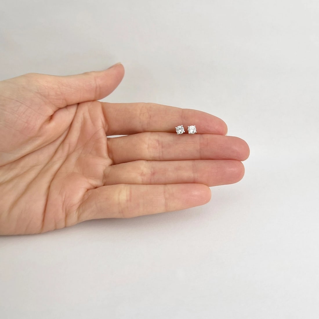 Round Diamond Stud Earrings 14K White Gold 4-Prong Basket, .51 CTW - 3