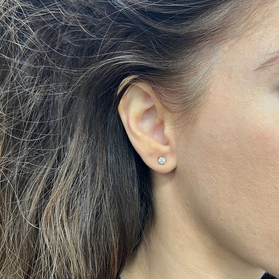 Round Diamond Stud Earrings 14K White Gold 4-Prong Basket, .51 CTW - 4