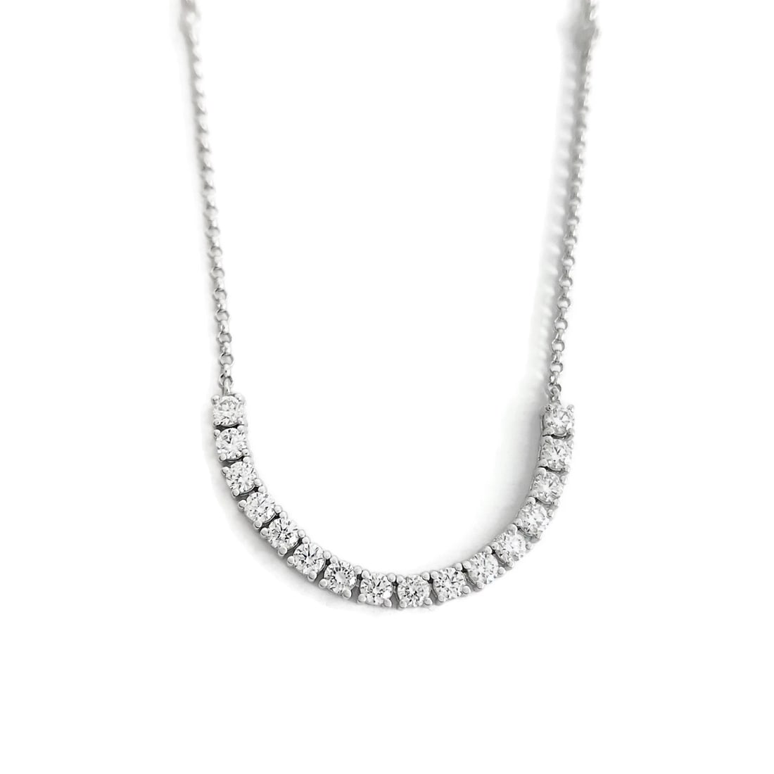 Curved Lab-Created Diamond Flexible Smile Bar Necklace 14K White Gold, 1.13 CTW - 2