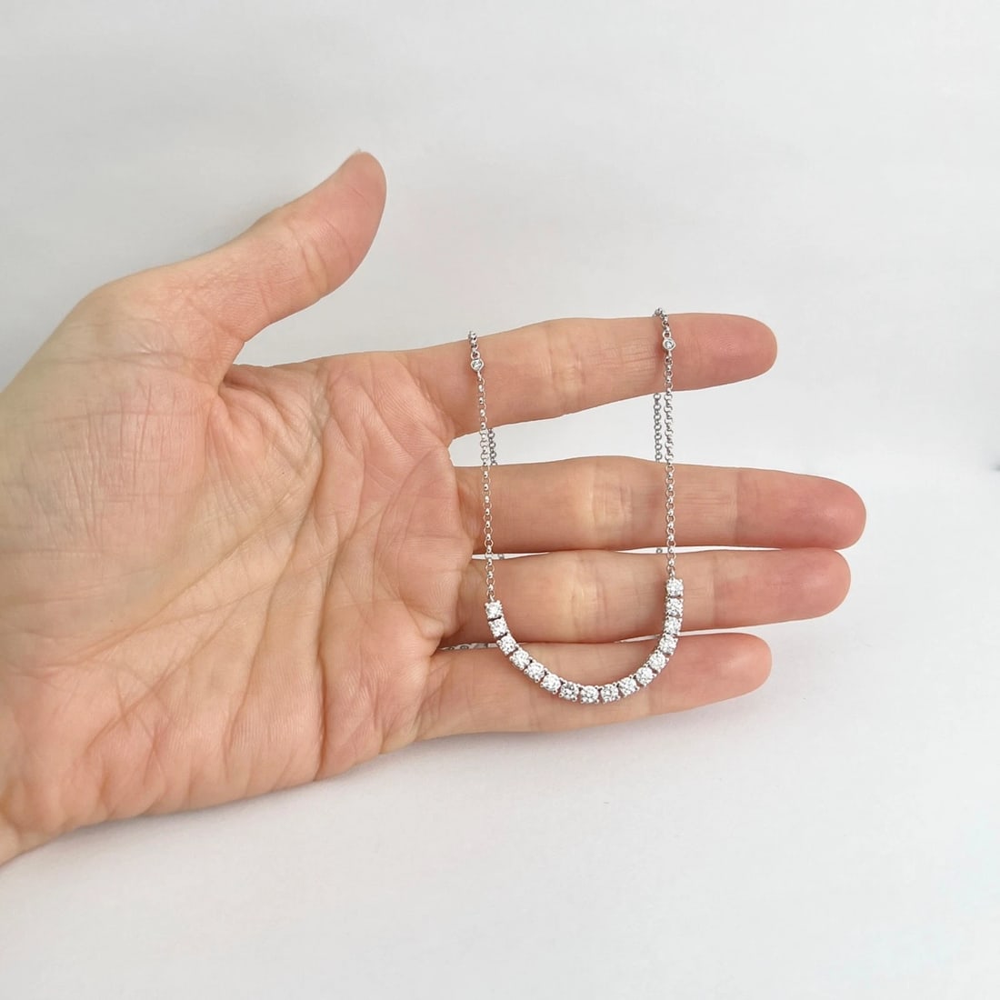 Curved Lab-Created Diamond Flexible Smile Bar Necklace 14K White Gold, 1.13 CTW - 4