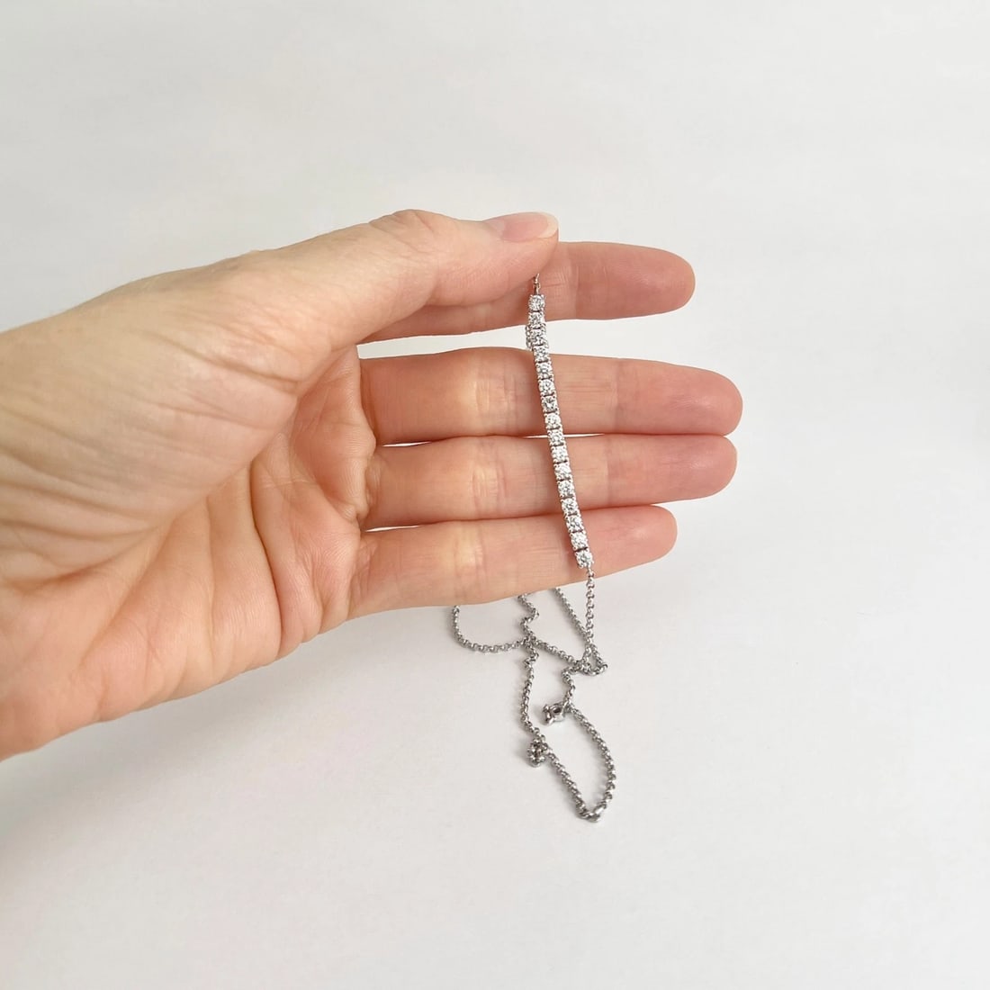 Curved Lab-Created Diamond Flexible Smile Bar Necklace 14K White Gold, 1.13 CTW - 5