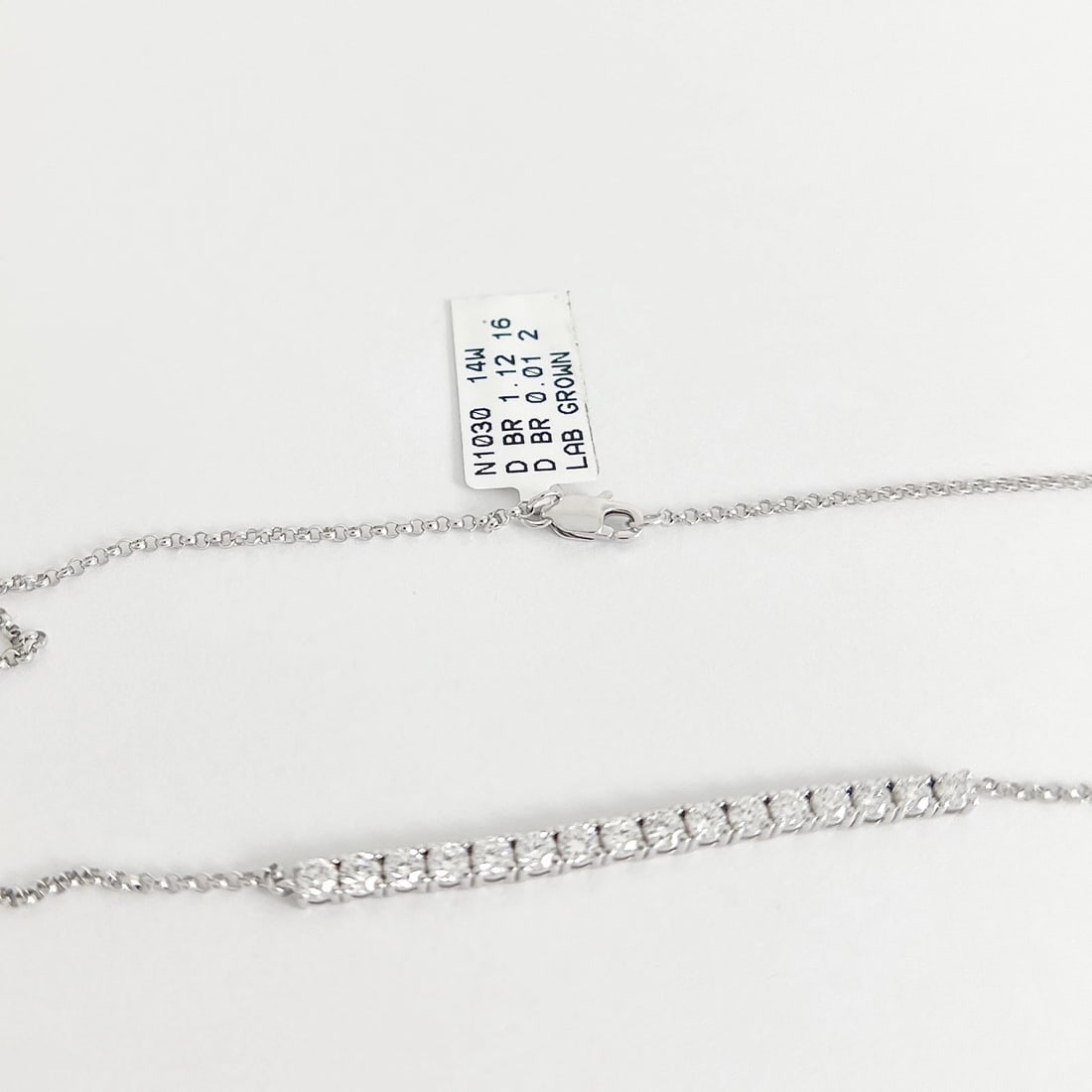 Curved Lab-Created Diamond Flexible Smile Bar Necklace 14K White Gold, 1.13 CTW - 7