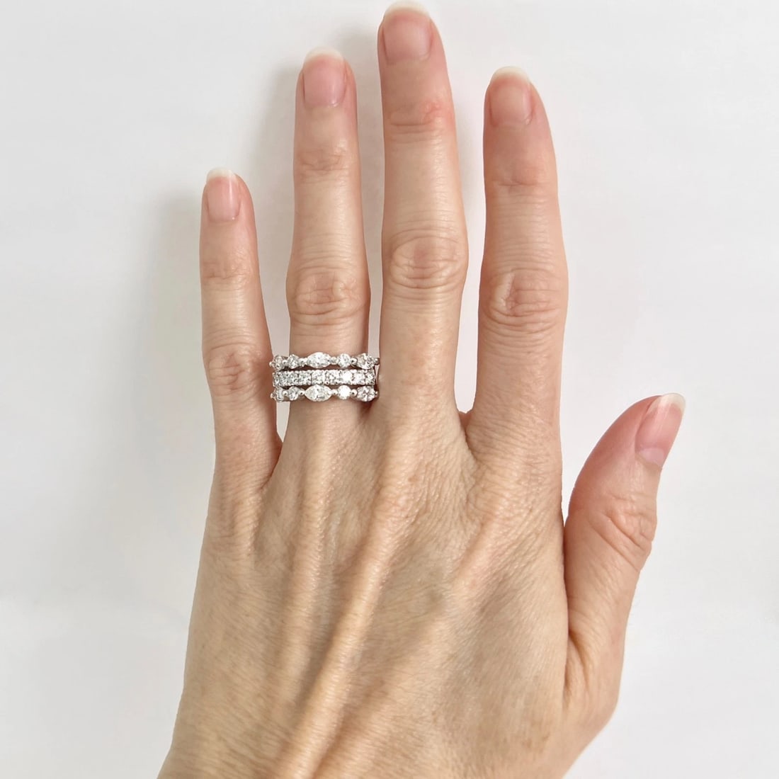 Wide Marquise Round Diamond Statement Anniversary Ring 14K White Gold, 2.25 CTW - 3