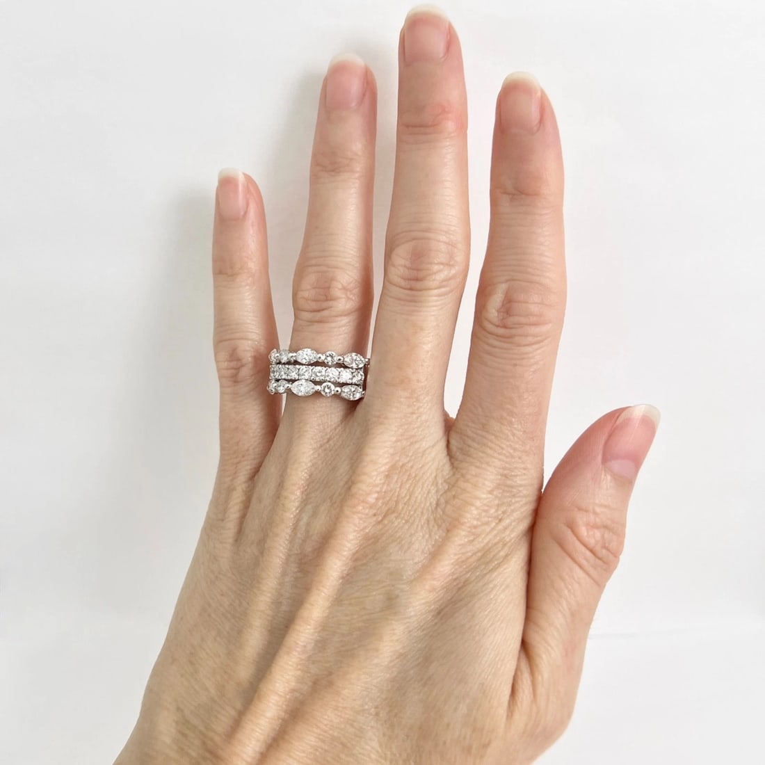 Wide Marquise Round Diamond Statement Anniversary Ring 14K White Gold, 2.25 CTW - 4