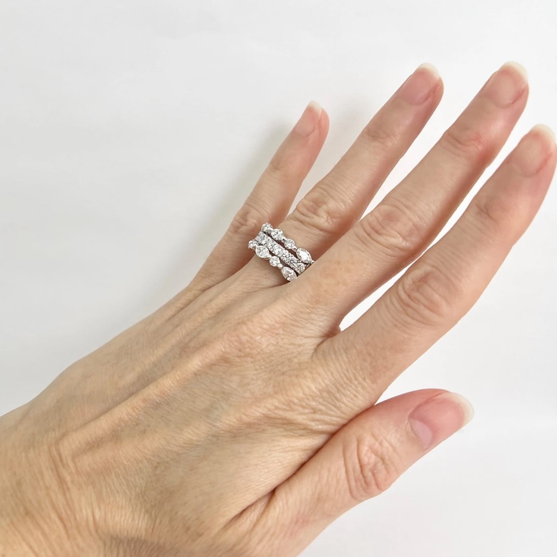 Wide Marquise Round Diamond Statement Anniversary Ring 14K White Gold, 2.25 CTW - 5