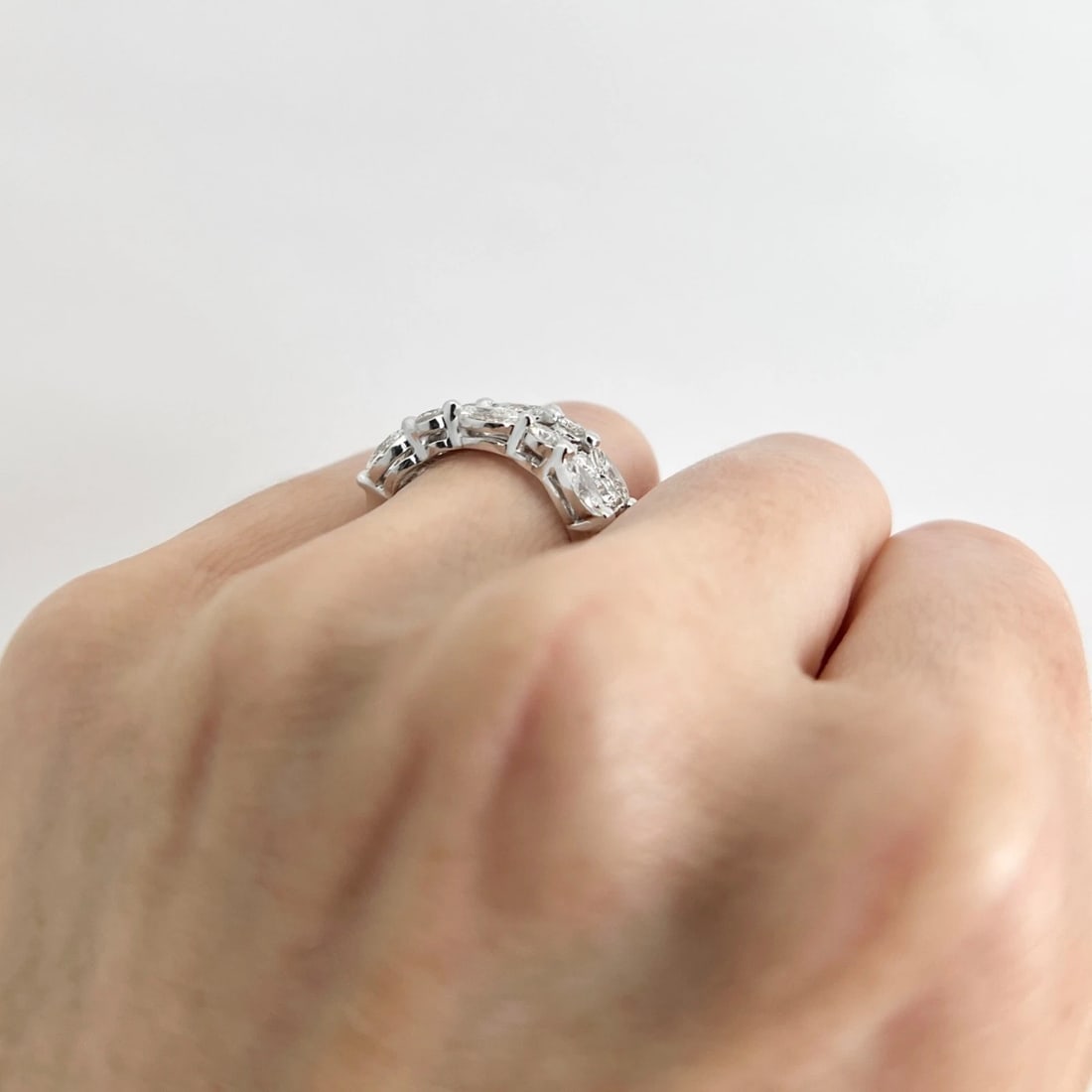 Wide Marquise Round Diamond Statement Anniversary Ring 14K White Gold, 2.25 CTW - 6