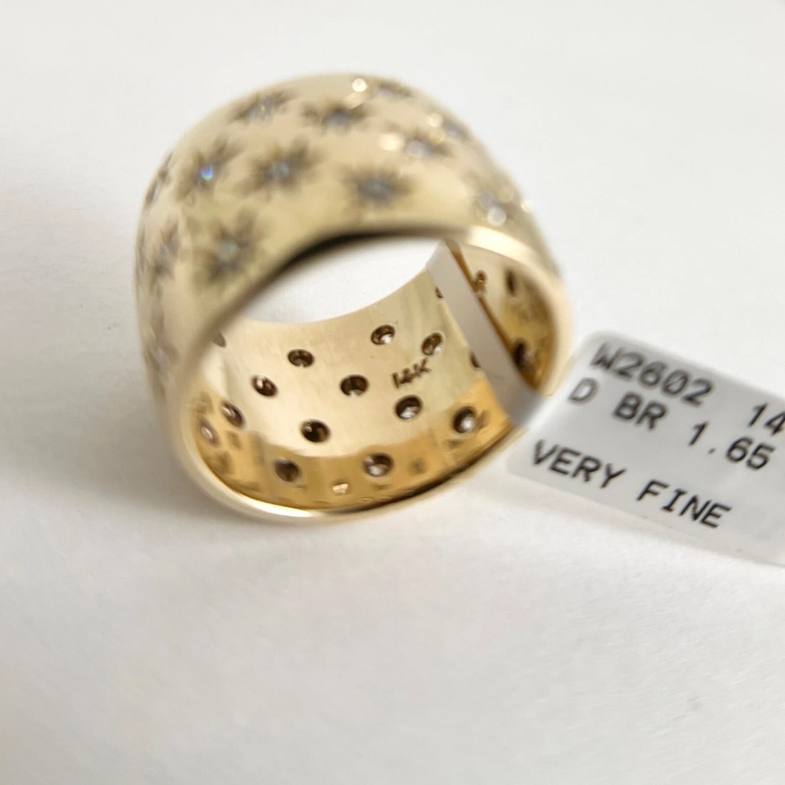 Wide Diamond Speckled Statement Band Ring 14K Yellow Gold, Size 7.5, 1.65 CTW - 9