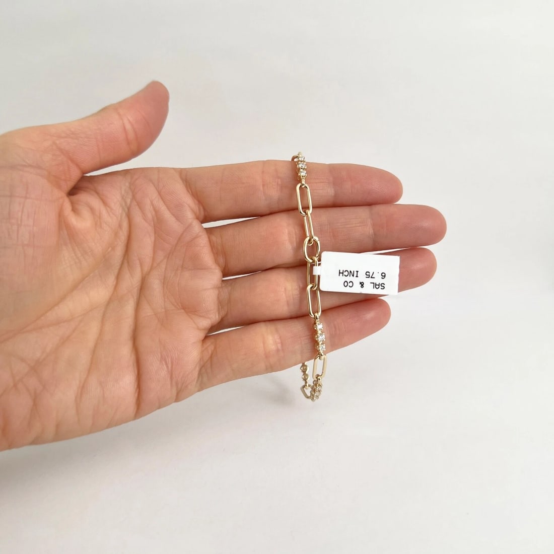 3-Stone Diamond Paperclip Open Oval Chain Link Bracelet 14K Yellow Gold, .54 CTW - 4