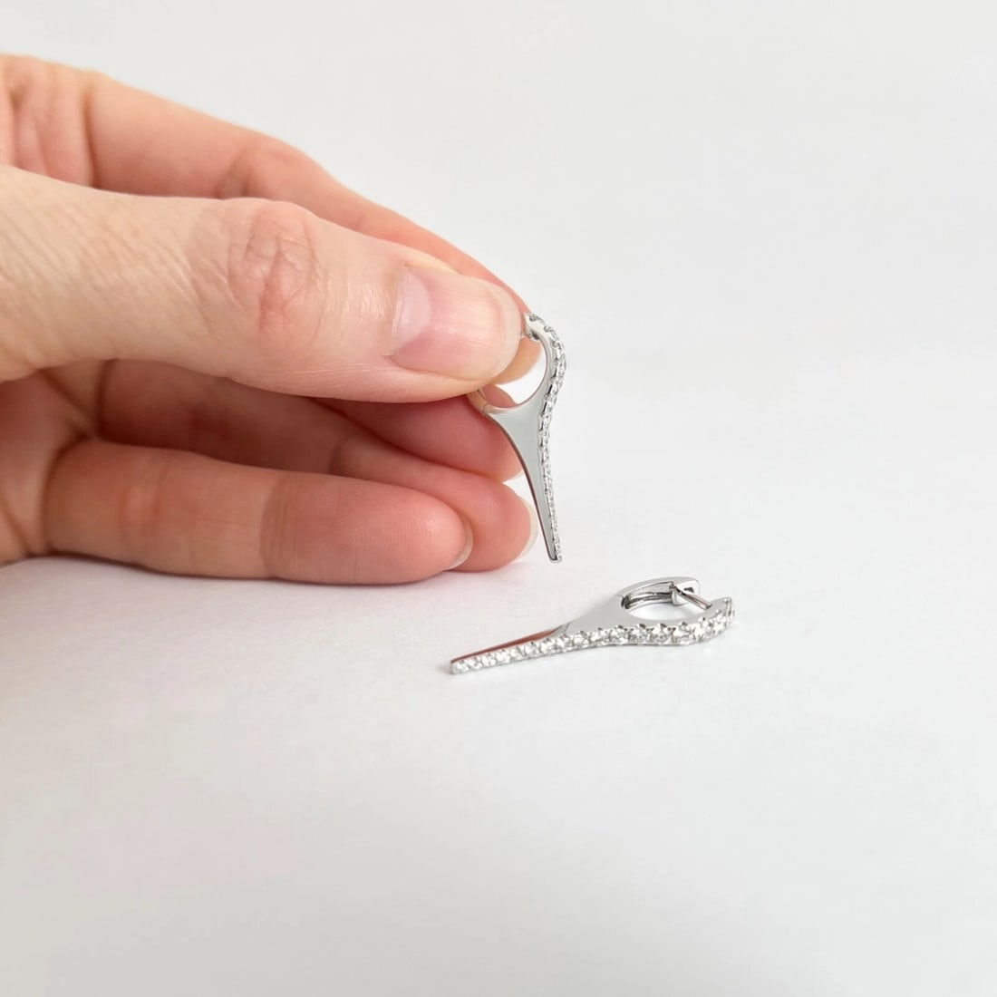 Diamond Dagger Pointed Spike Drop Earrings 14K White Gold, .65 CTW - 4