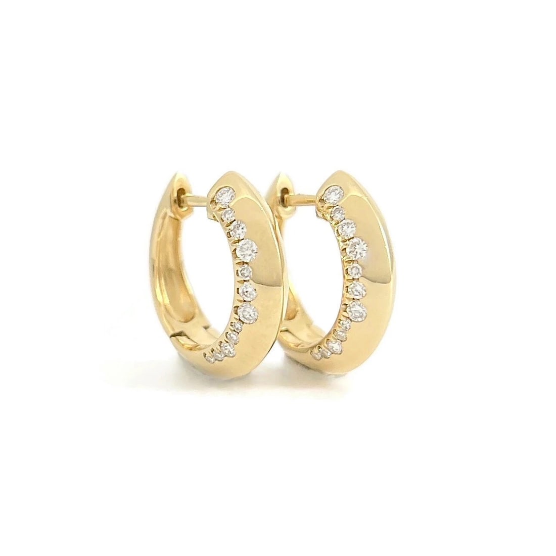 Side Diamond Huggie Small Hoop Earrings 14K Yellow Gold, .44 CTW - 2