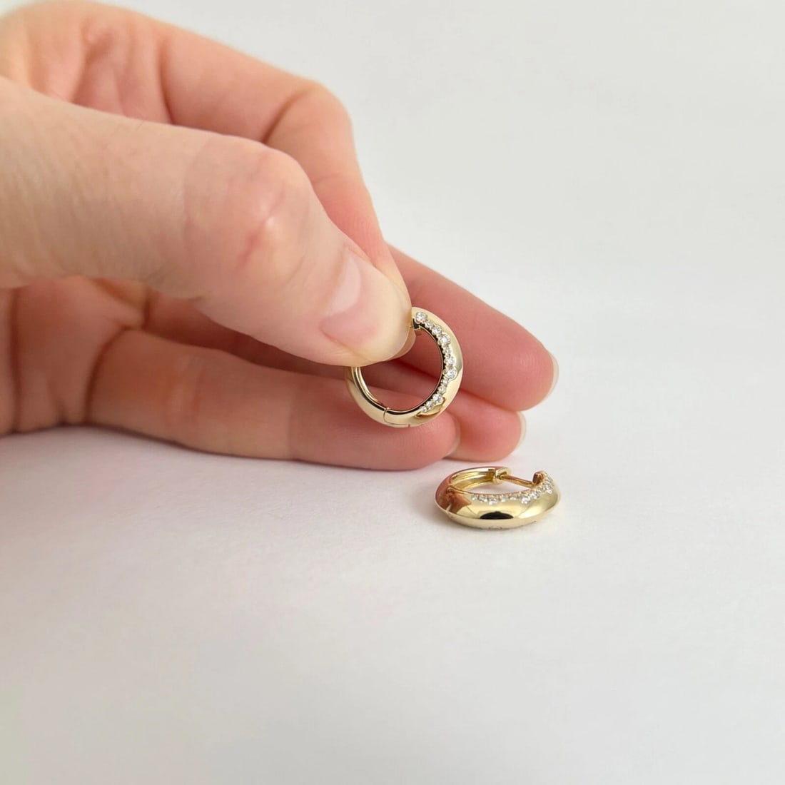 Side Diamond Huggie Small Hoop Earrings 14K Yellow Gold, .44 CTW - 3