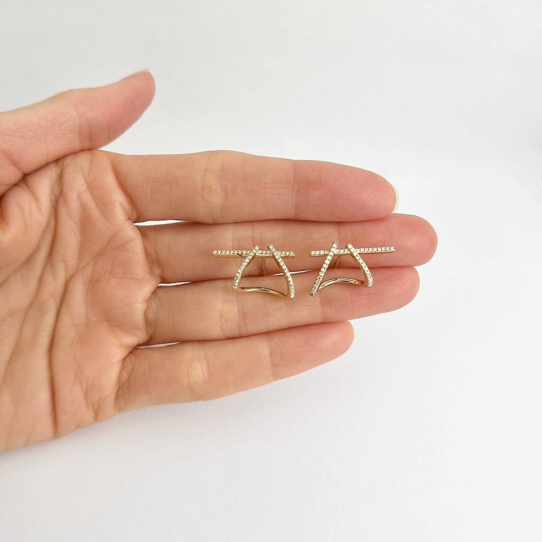 Asymmetrical Diamond Cuff Huggie Stud Earrings 14K Yellow Gold, .20 CTW - 5