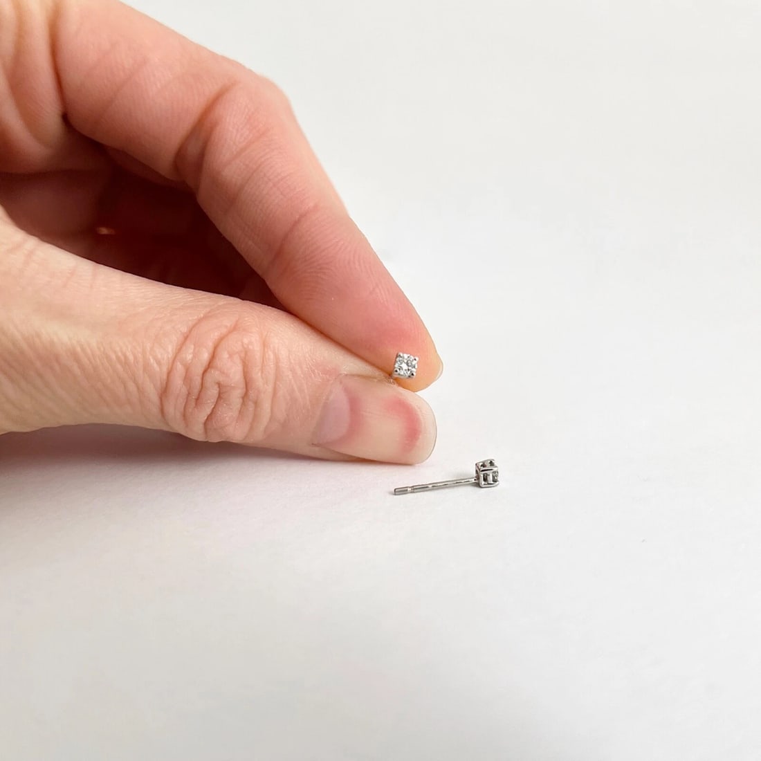 Small Round Diamond Stud Earrings 14K White Gold 4-Prong Basket, .10 CTW - 3